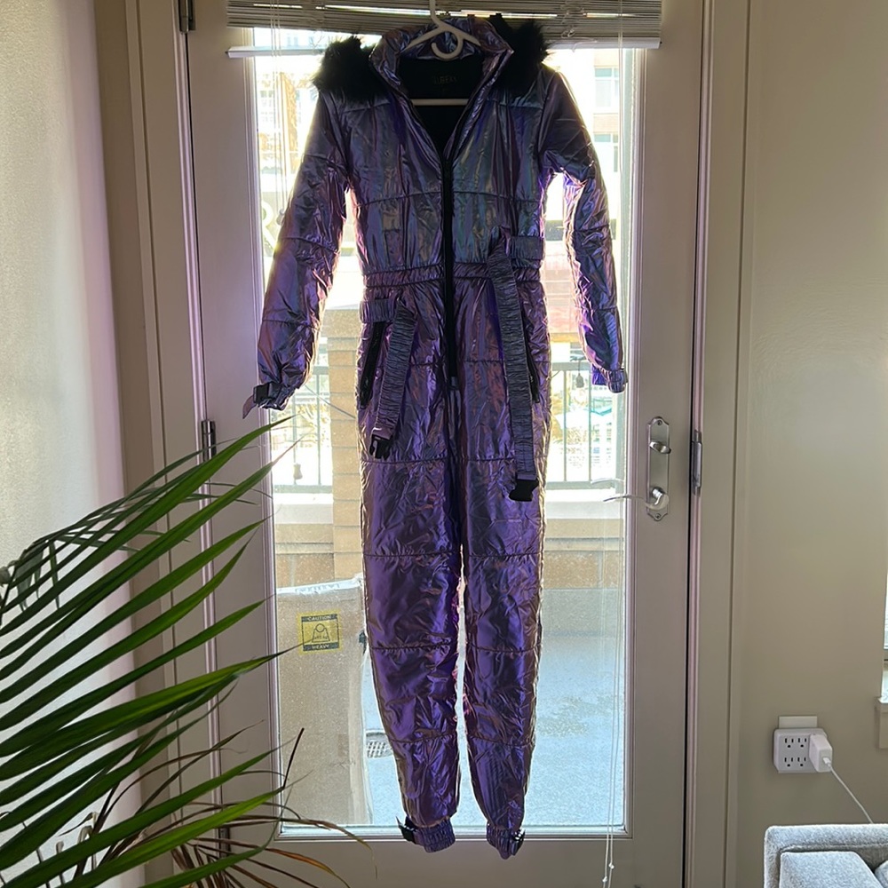 Brand new Club Exx purple microwave ski suit / snowsuit XS